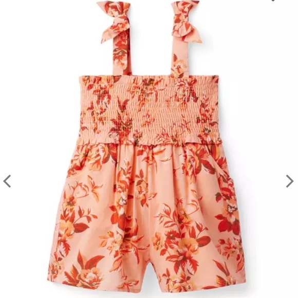 Janie and Jack Salmon Floral Smocked Romper SIZE 3 - Picture 1 of 6